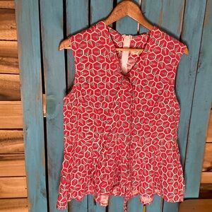 Mata Traders sleeveless top size XL red white black zip up back cotton fabric
